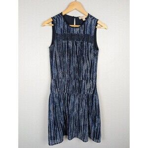 Michael Kors Dress Womens 2 Blue Black‎ Sleeveless Tiered Polyester